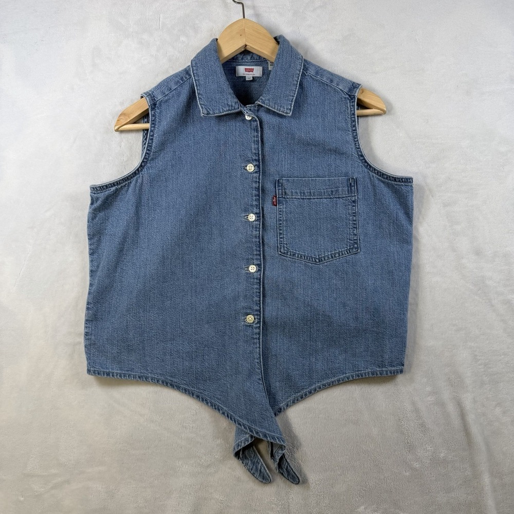 Levi's Women's Sleeveless Rumi Front Button Down Shirt Blue Size S
